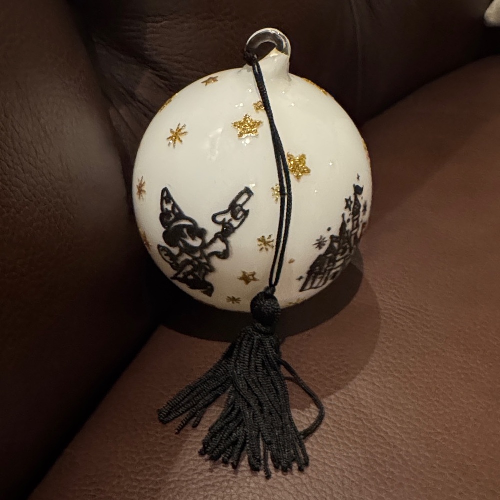 Disney Parks Mickey Mouse Sourscerer Blown Glass Ornament with Tassel Hanger - Picture 3 of 10